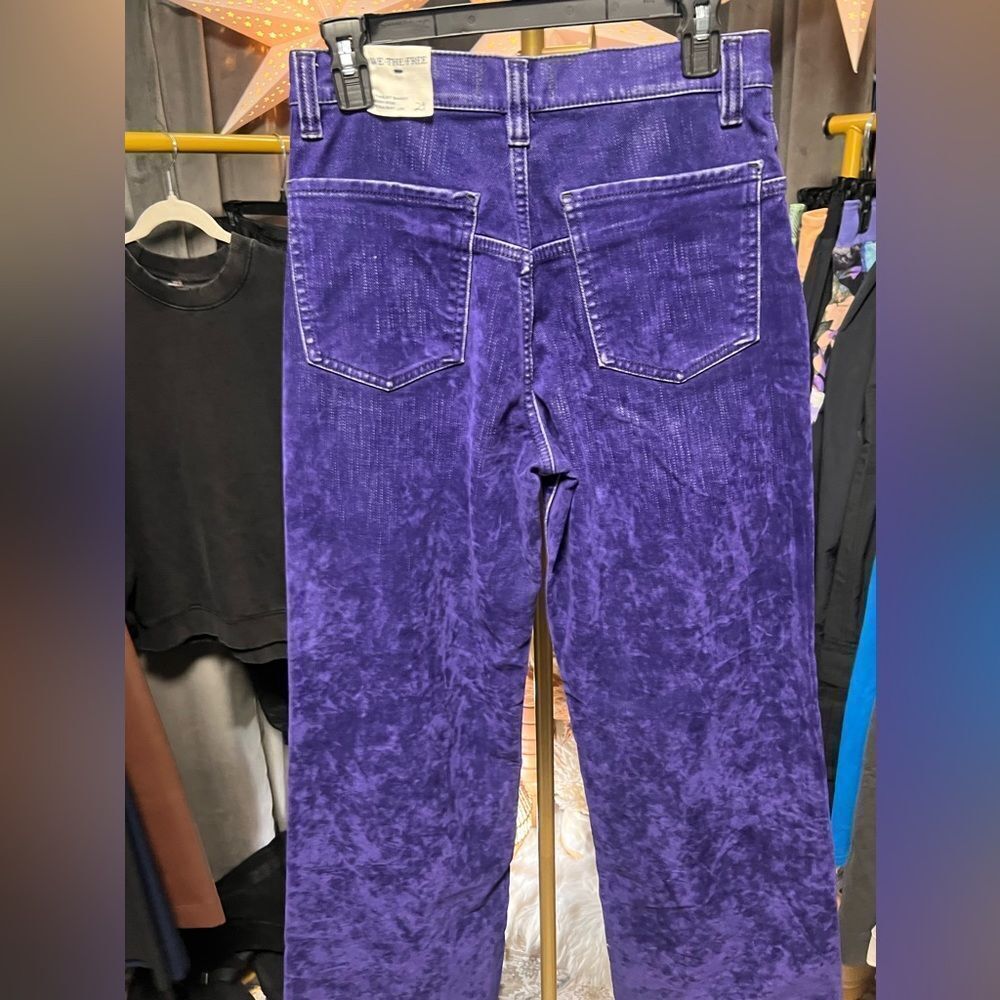 Free People We the Free Tinsley Baggy High Rise Flocked Jeans Twilight Blue - Picture 12 of 14